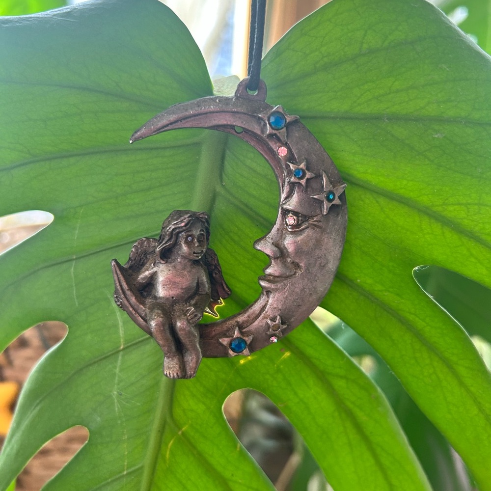 Crescent Moon Pendant with Cherub